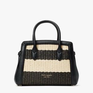 Kate Spade ‘Knott’ Medium Striped Black & Natural Leather & Straw Satchel Bag